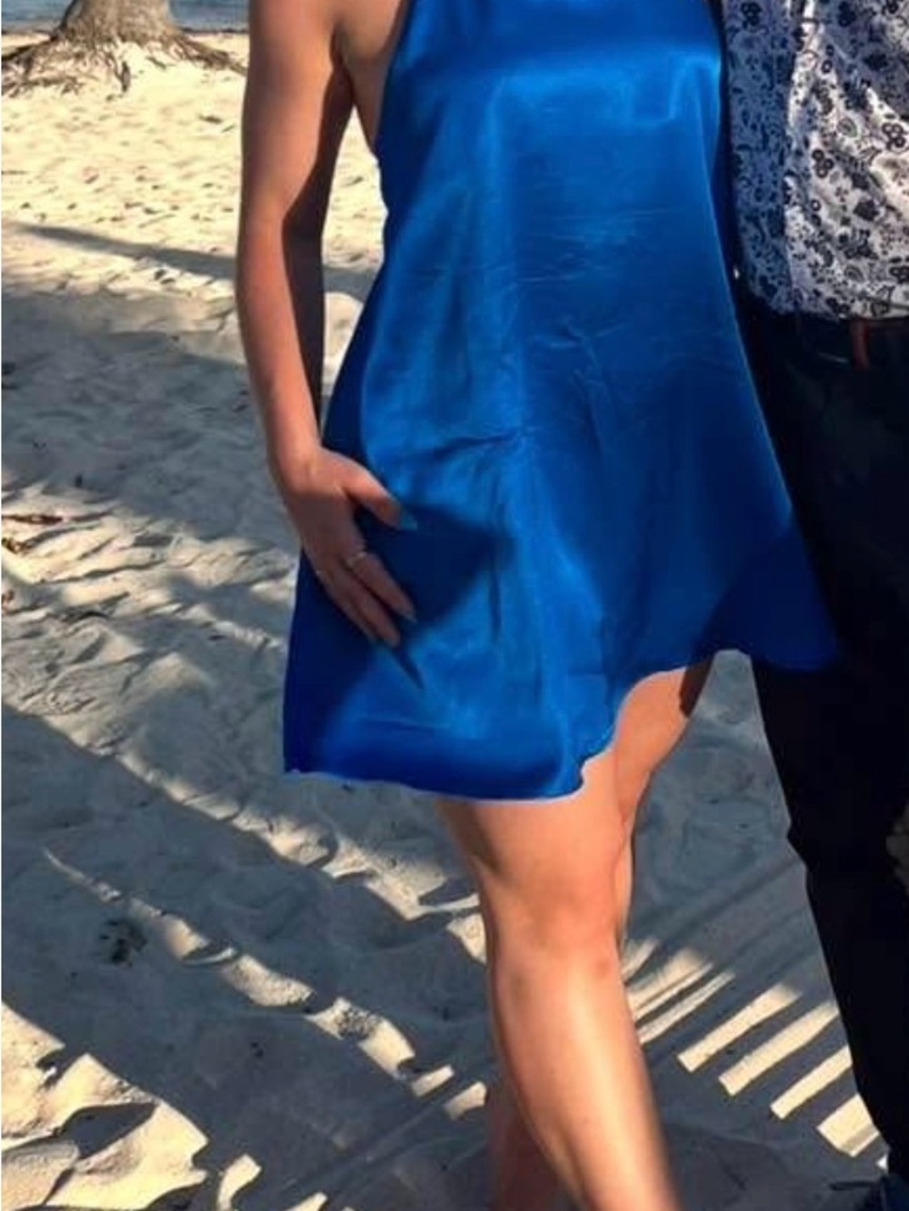 Dynamite Electric Blue Satin Halter Backless Mini Dress - Picture 2 of 4
